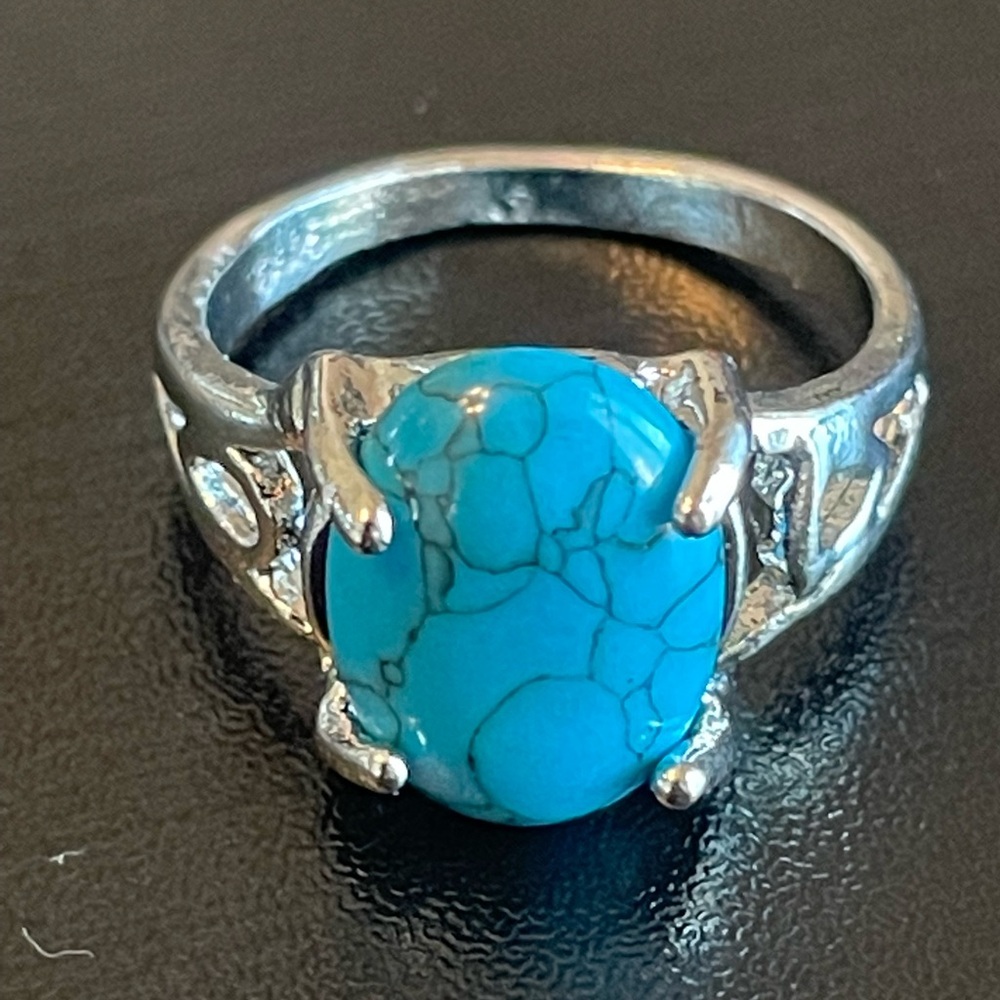 Turquoise stone S925 silver women ring size 7.25